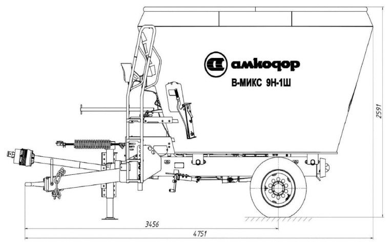 Схема размеров Кормосмеситель-раздатчик В-МИКС-9Н-1Ш