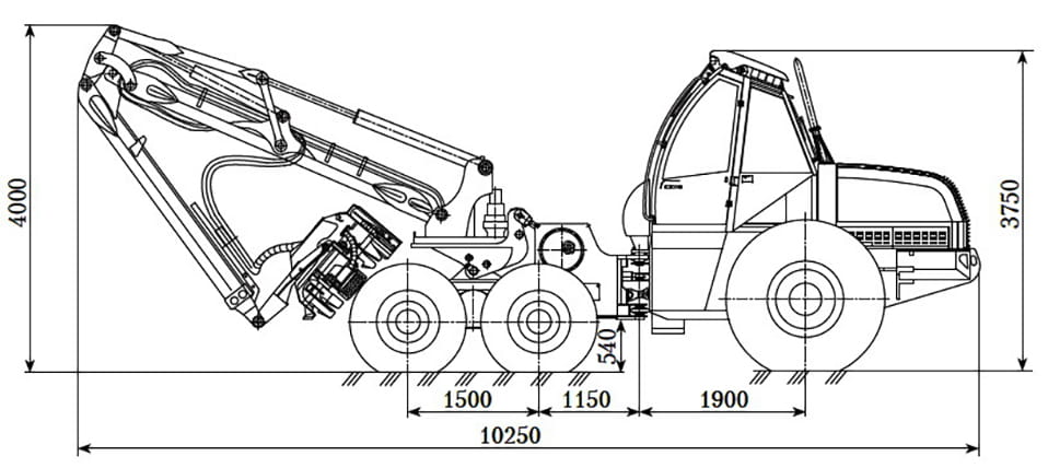 Схема размеров харвестера АМКОДОР 2551