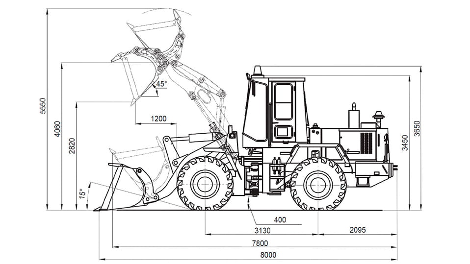 Схема размеров погрузчика АМКОДОР 352С