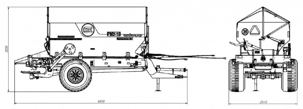 Схема размеров Разбрасыватель минеральных удобренийРМУ-10