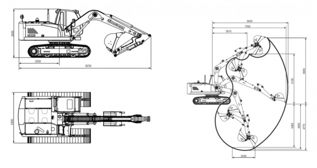 Схема размеров Экскаватор одноковшовый ЭО-3223А