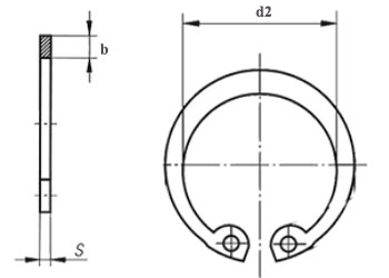 Чертеж стопорного кольца DIN 472 с размерами