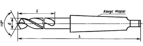 Чертеж сверла ГОСТ 2092-77