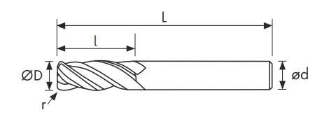 Чертеж фрезы CF435-080.10R-H65C