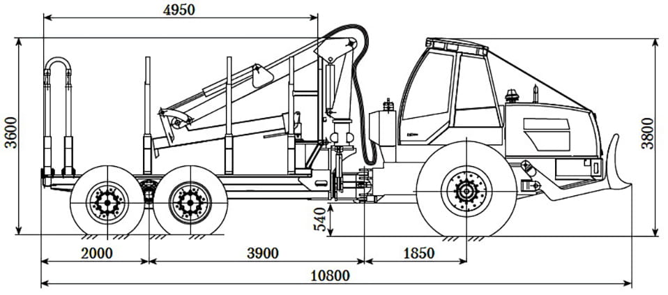 Схема размеров форвадера АМКОДОР 2662-01