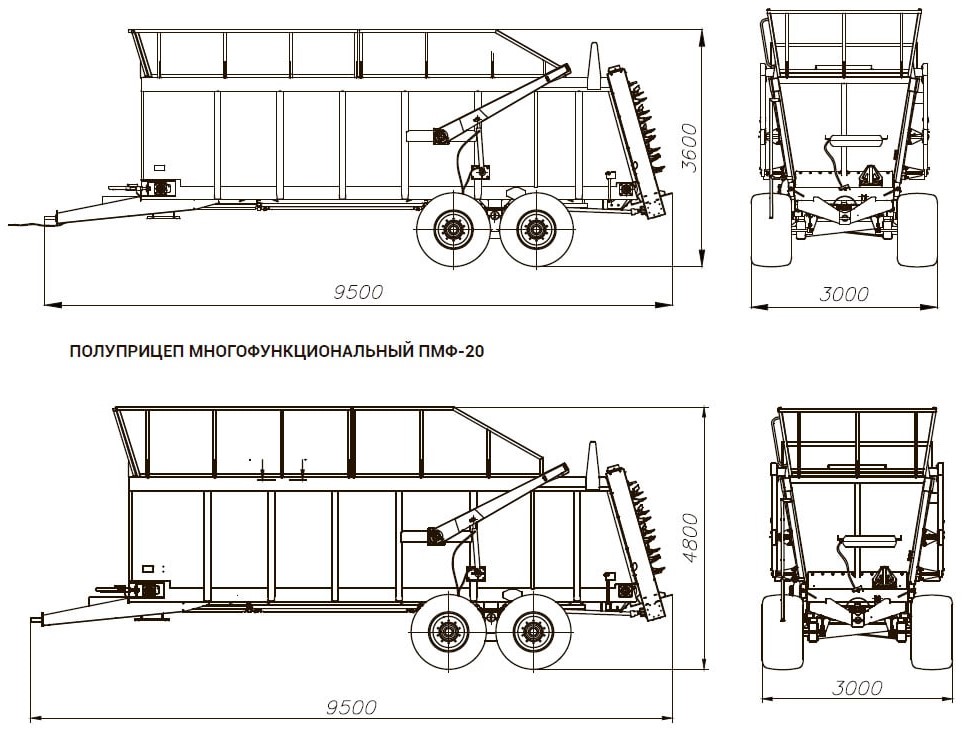 Схема размеров Полуприцеп многофункциональный ПМФ-18