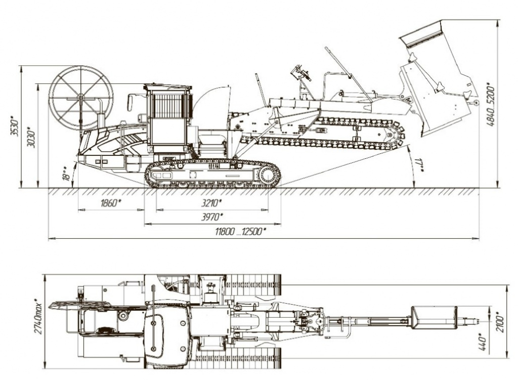 Схема размеров Траншеекопатель AMKODOR XT15CD1