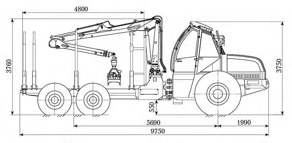 Схема размеров форвадера АМКОДОР 2661-01