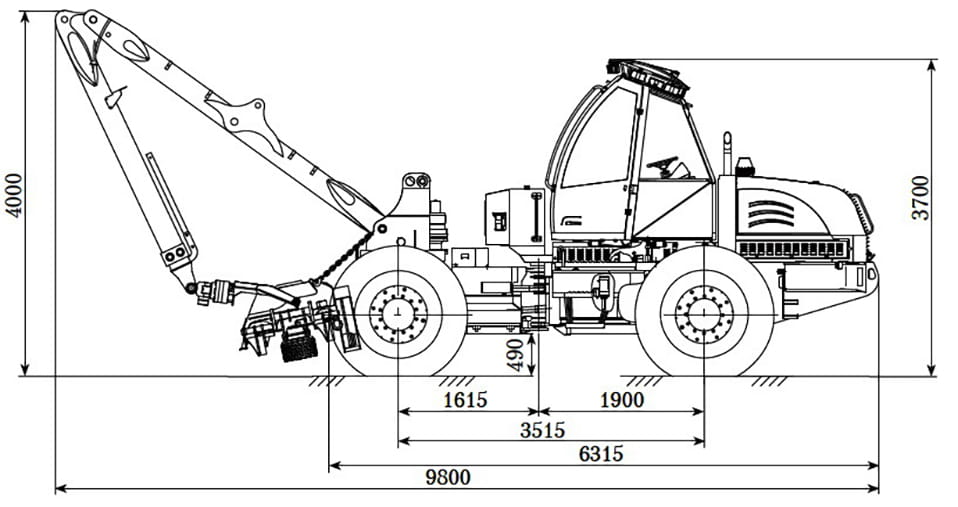 Схема размеров харвестера АМКОДОР 2541